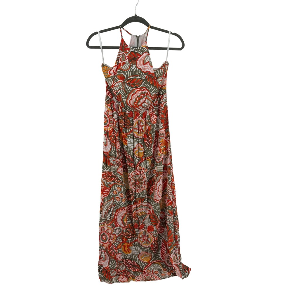 Loft Maxi Dress Halter Neck‎ XS Red Floral Boho Summer Sleeveless Womens